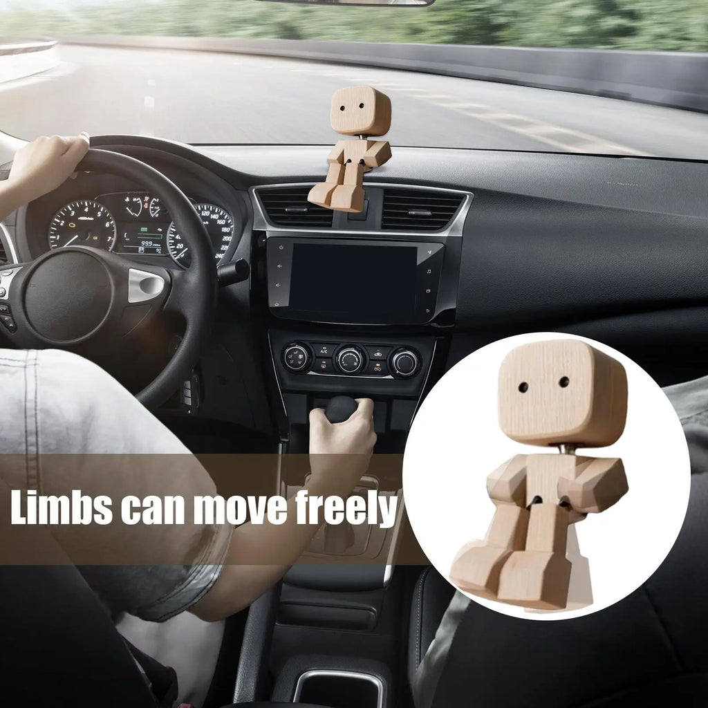 Shaking Wooden Man Figurine Funny Bobblehead Car Dashboard Decoration