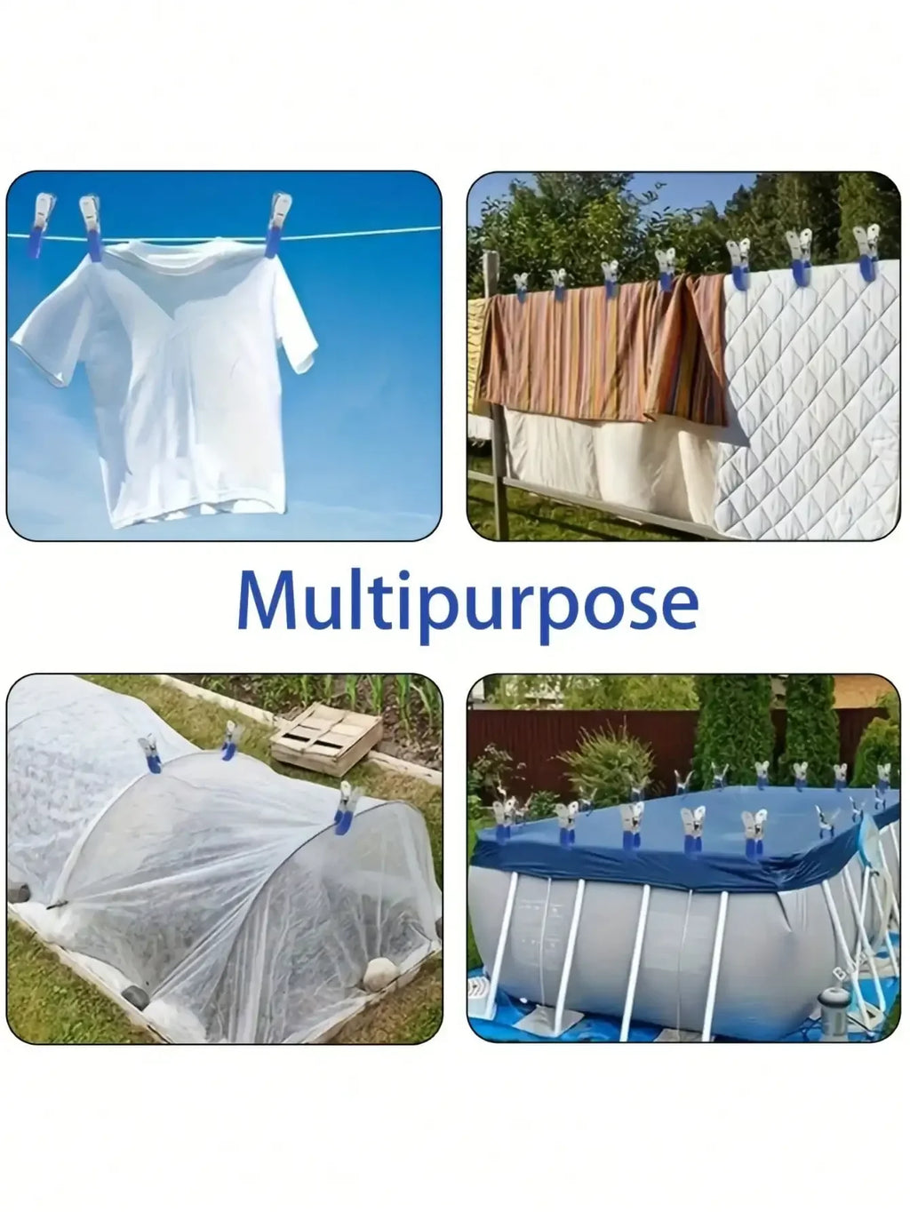 6PCS Durable Stainless Steel Pool Cover Clips with Blue Plastic Handles - Heavy Duty Windproof Spring Clips for Secure Above Zpaxo