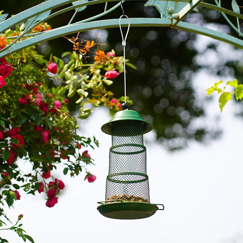 Hot selling iron bird feeders for outdoor gardens balconies green metal suspended retractable bird feeders Zpaxo