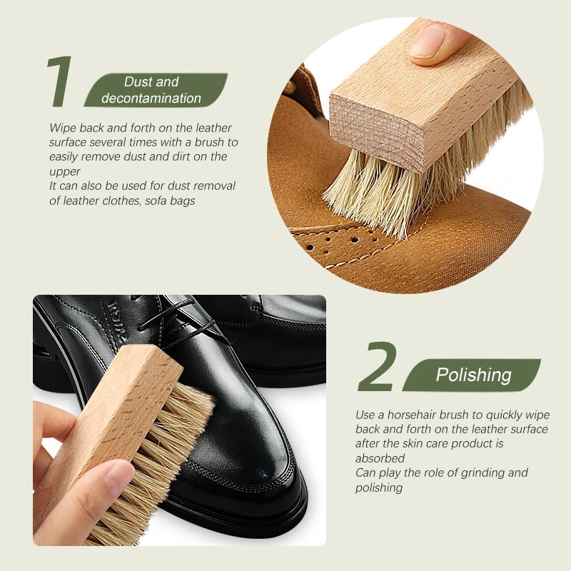 Shoe Brush Set – Horsehair, Nylon & Bristle for All Shoe Types