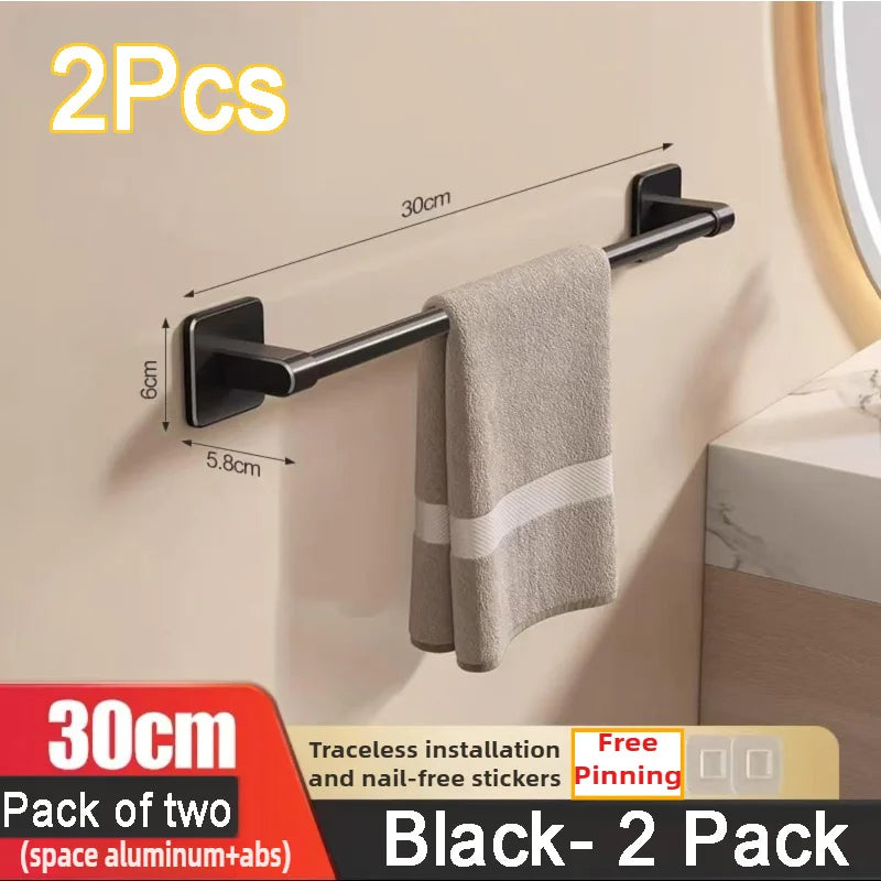 Wall Mounted Towel Rack Bathroom Storage Rack No Drilling Bathroom Horizontal Bar Towel Rack Kitchen Bathroom Accessories Zpaxo 2PCS-30CM