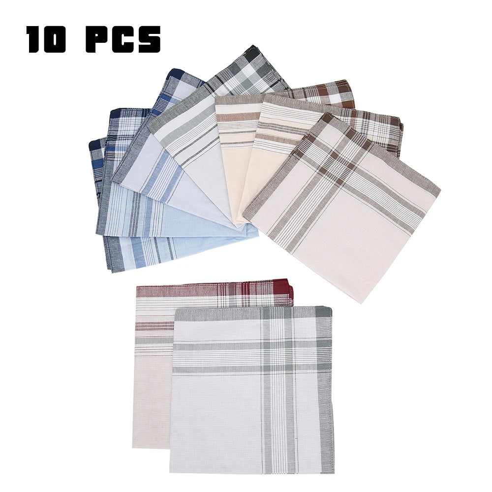 10Pcs Cotton Handkerchiefs Soft Stripe Checkered Pattern Pocket Square Hankies Gentleman for Men Cotton Wedding Suit Handkerchie Zpaxo
