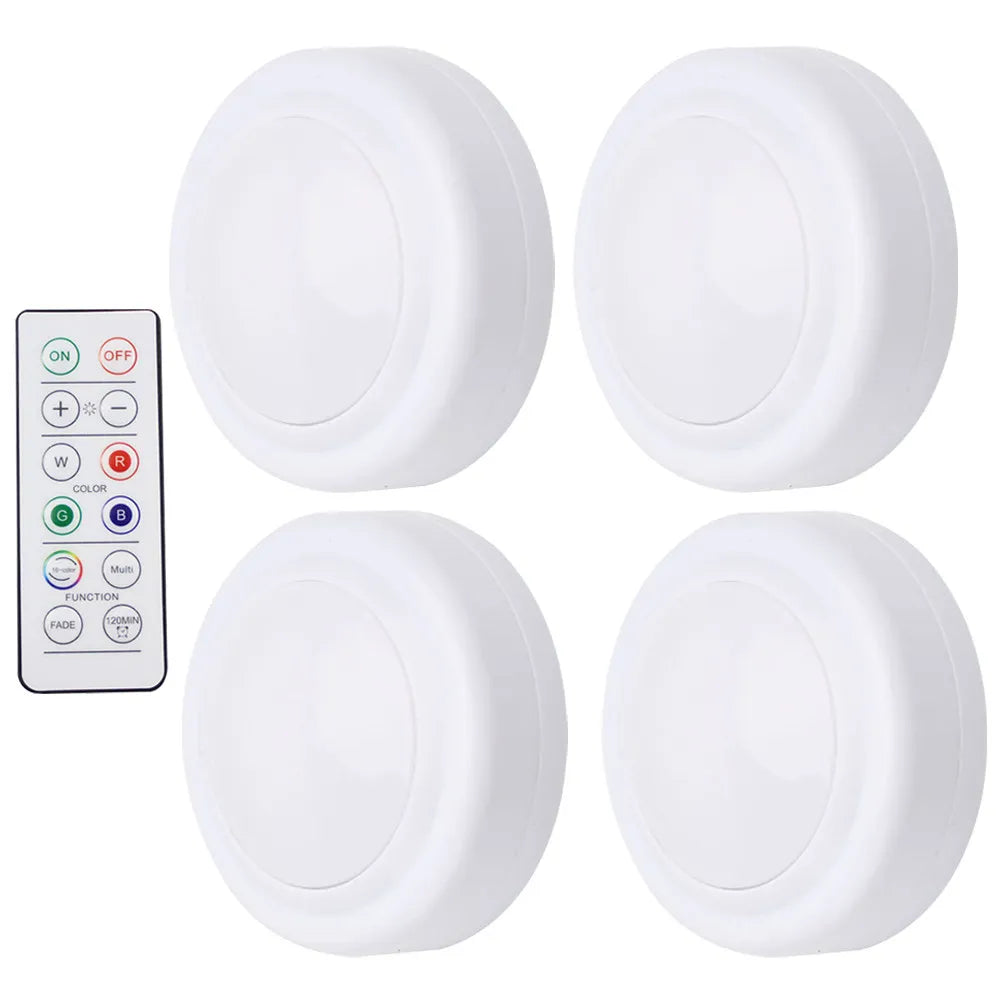 4Pcs LED Puck Lights Rgb Color Changing Under Cabinet Lights Wireless Battery Operated Touch Remote Control Shelf Kitchen Closet Zpaxo