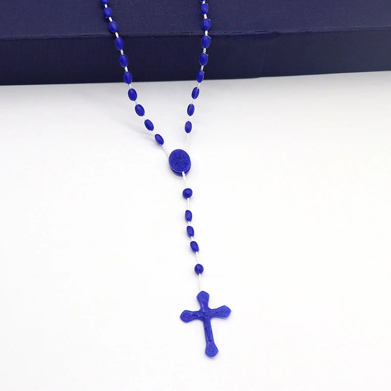 Luminous Catholic Christ Jesus Cross Plastic Rosary Crucifix Necklace Zpaxo