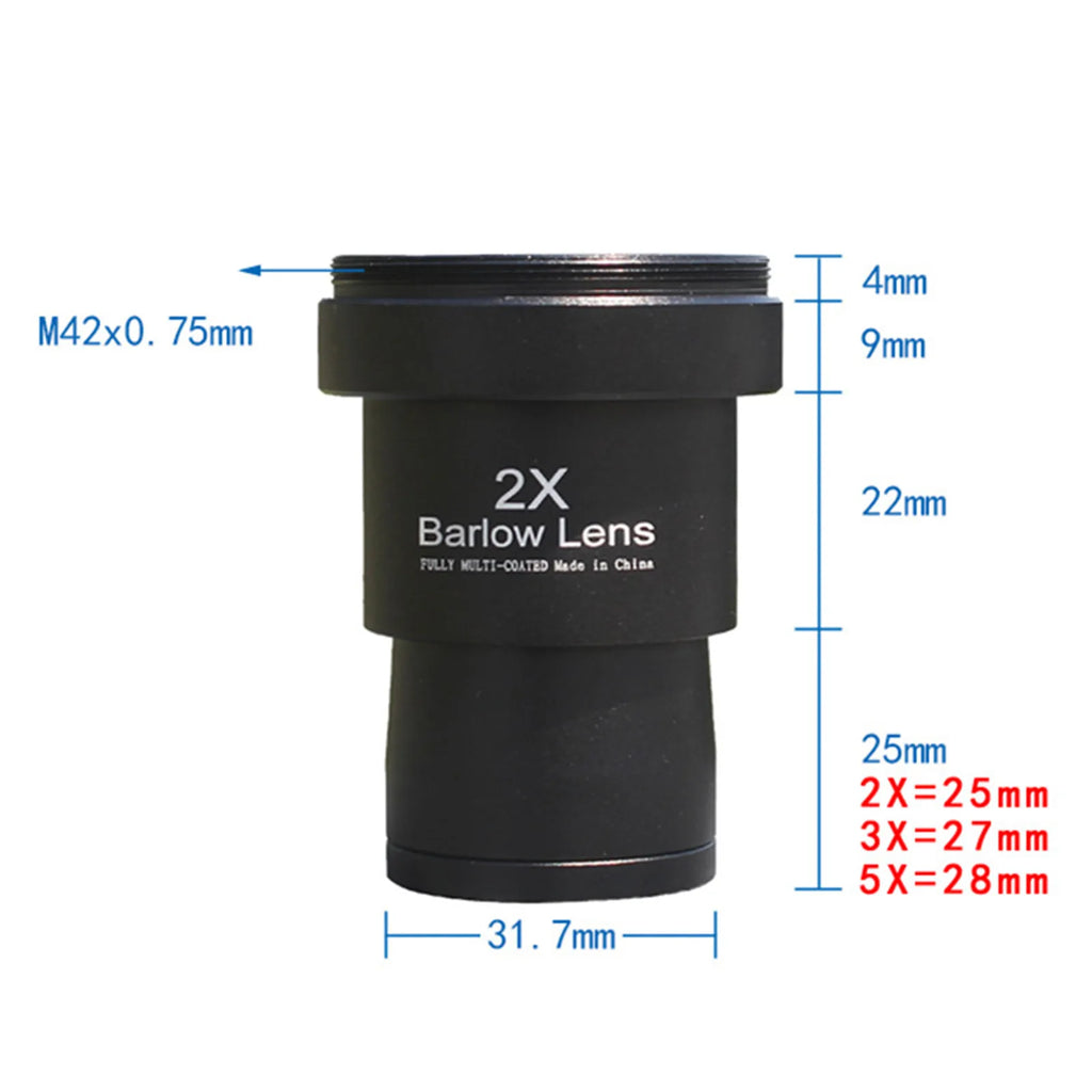 2X 3X 5X Astronomical Telescope Barlow Lens Metal Fully Coated Focal