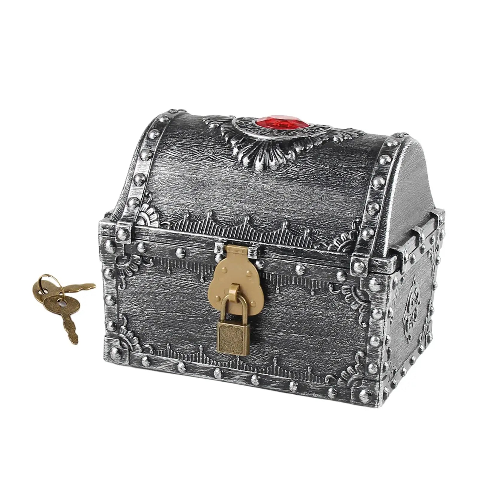 Decorative Vintage Chest Box Themed Party Favors Kids Storage Pirate Treasure Box for Boys Girls Kids Prizes Practical Gifts Zpaxo Ancient Argent