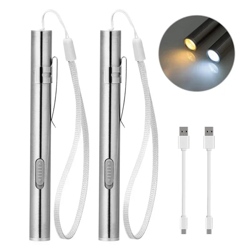 Mini USB Rechargeable LED Pen Flashlight – Steel Clip Torch