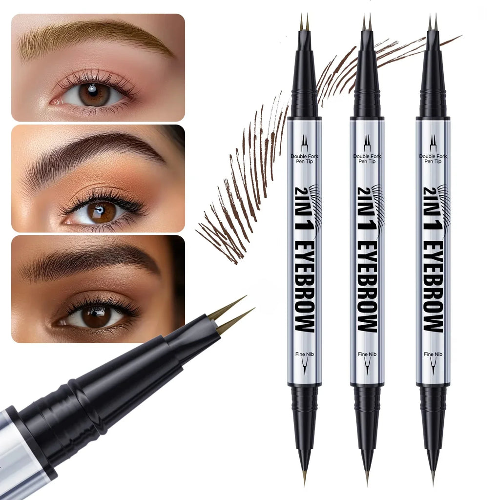 5 Colors Two-pronged Eyebrow Pencil Waterproof Liquid Curved Pen Fork
