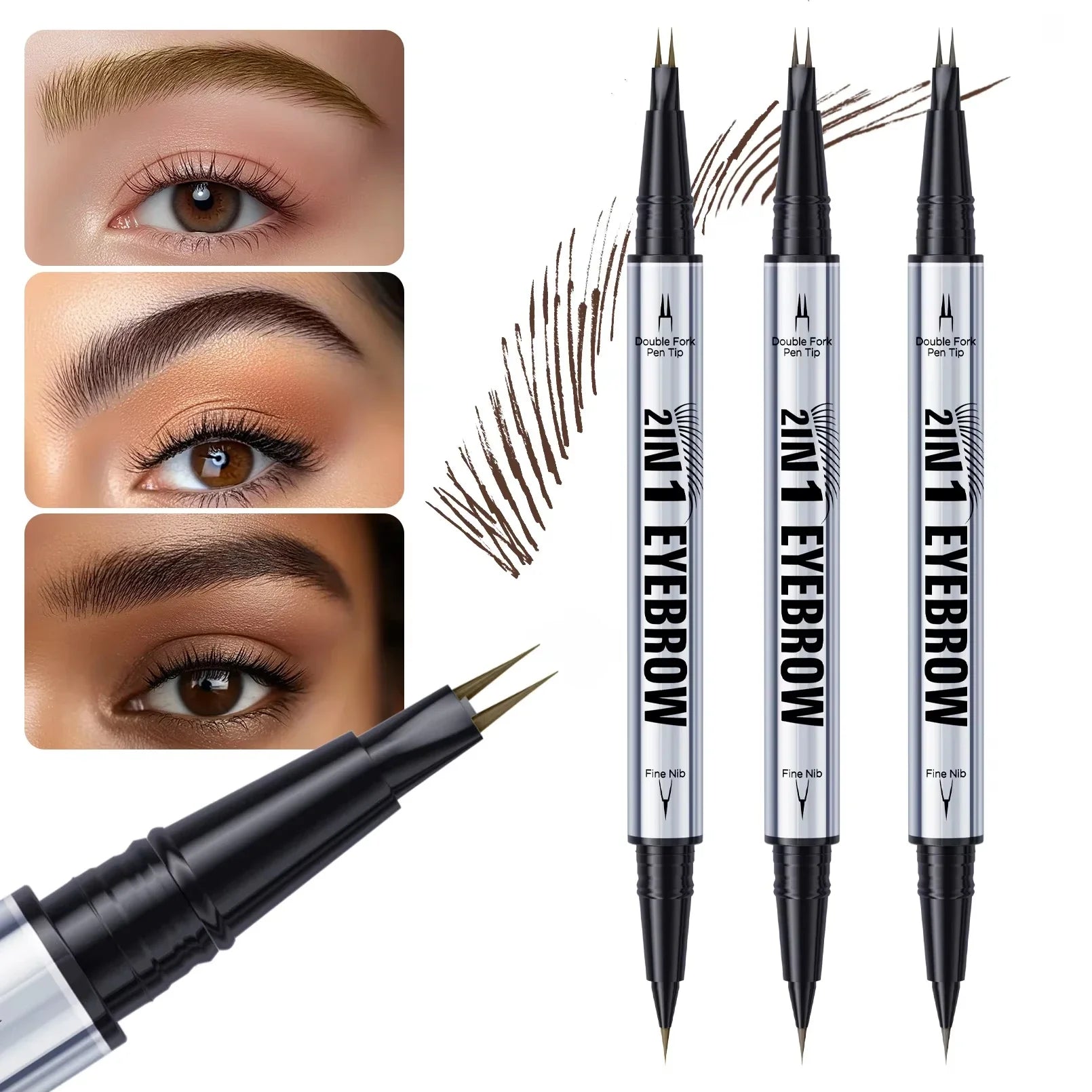 5 Colors Two-pronged Eyebrow Pencil Waterproof Liquid Curved Pen Fork