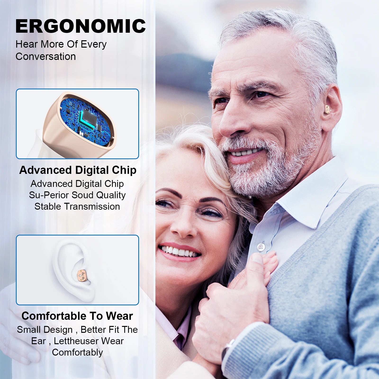 Rechargeable Hearing Amplifiers Earbuds Intelligent Noise Reduction