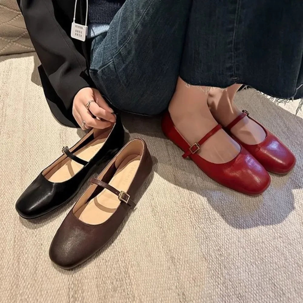 2025 Spring Women Mary Jane Shoes Fashion Square Toe Shallow Slip