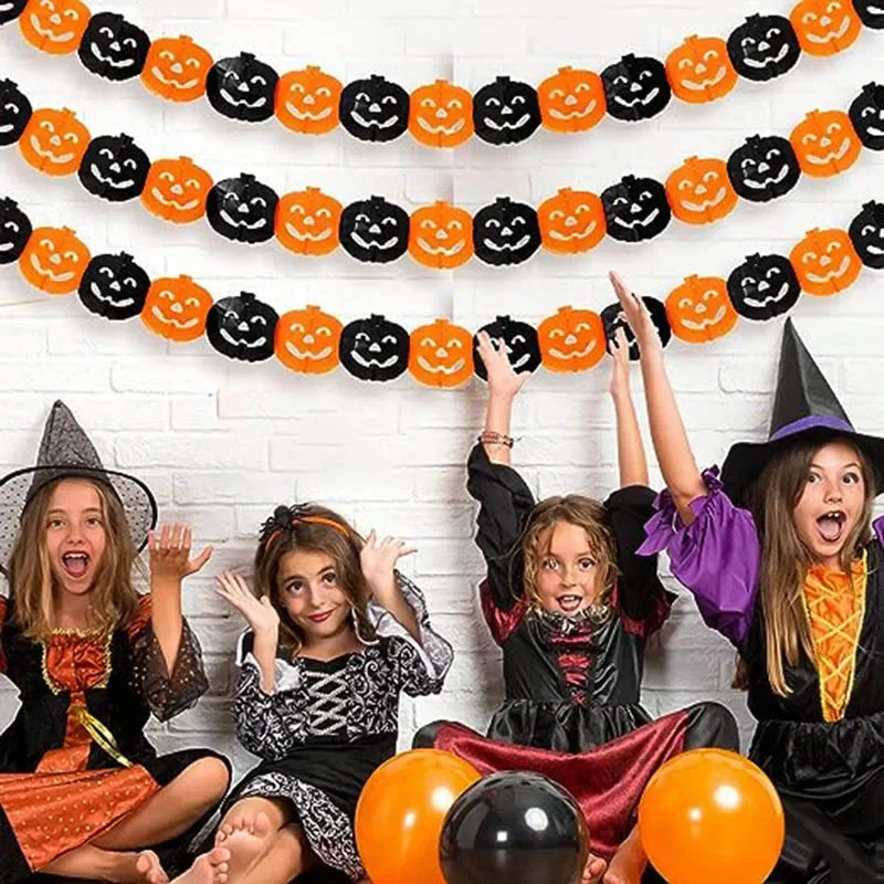 3M Halloween Pumpkin Banner Black Orange Bat Spider Garland Fireplace