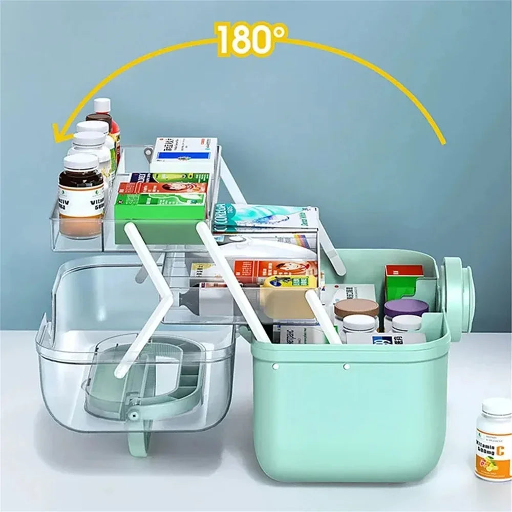 Large Capacity Family Medicine Organizer Box Portable First Aid