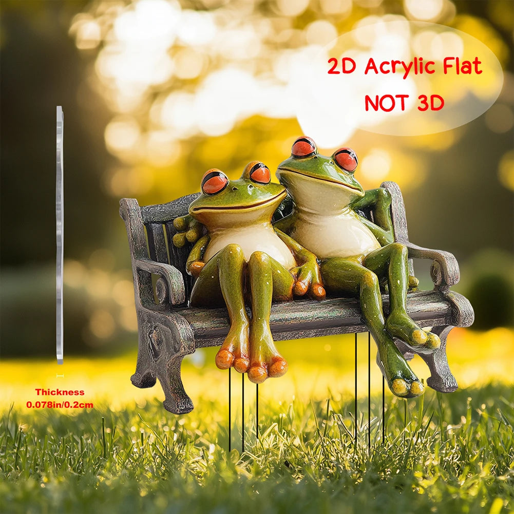 Frog Couple Garden Stake 2D Acrylic Flat Decorative Stake Frogs Decoration Animal Stake for Flower Pot Courtyard Garden Ornament Zpaxo