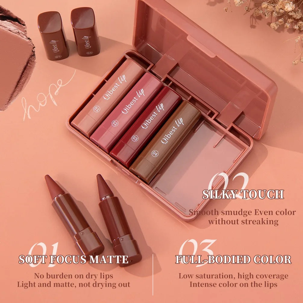 QIBEST Lasting Matte Lipstick Pencil Twist-up Velvet Lip Stick Pen
