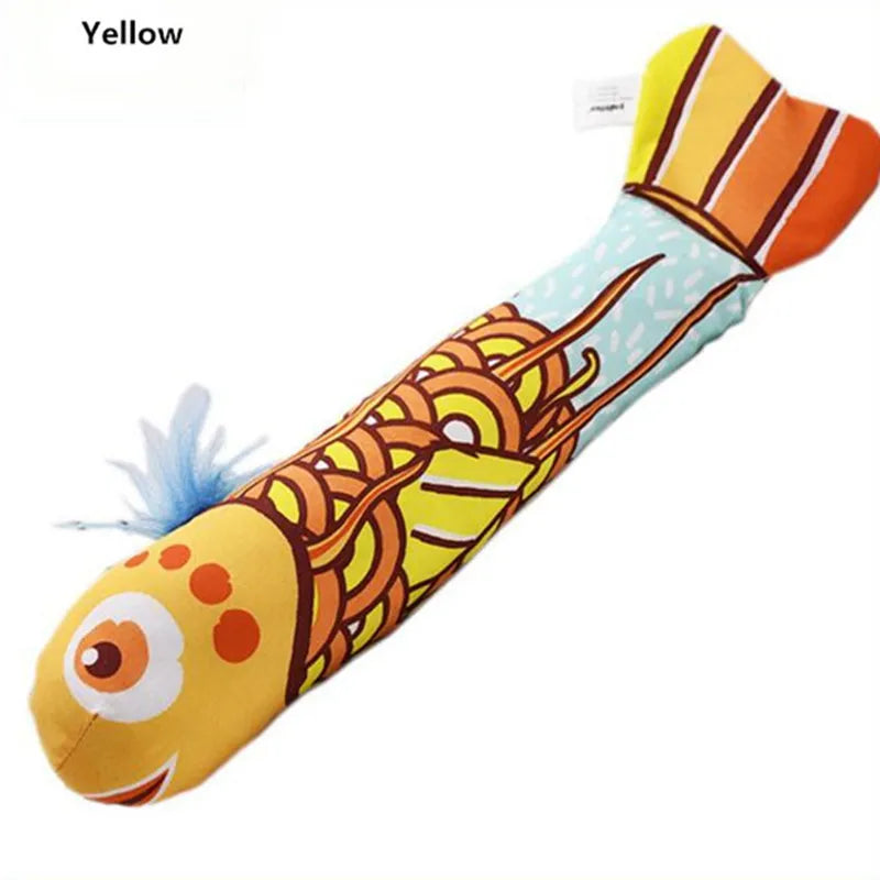 Cat Toy Plush Pillow Crinkle Sound Catnip Fish Interactive Teaser Zpaxo YELLOW
