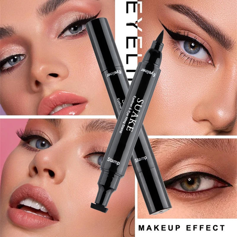 Double Head Quick Drying Liquid Eyeliner Pen Black Triangle Eye Liner Stamp Eyeliner Waterproof Liquid Eye Liner Pencil Cosmetic Zpaxo