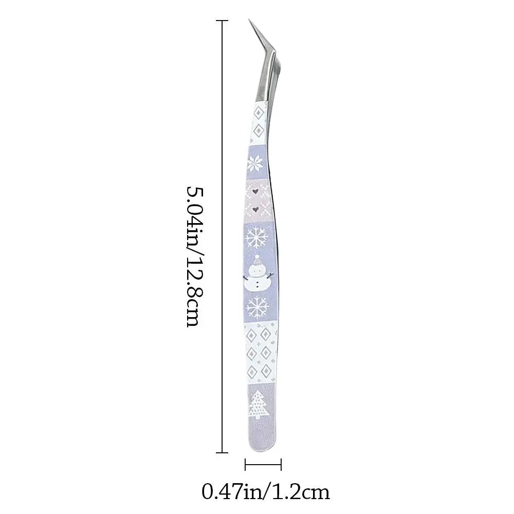 Stainless Steel Curved Stickers Tweezers High Precision Cartoon False Eyelash Tweezers Anti-static Lashes Extension Tweezer Zpaxo