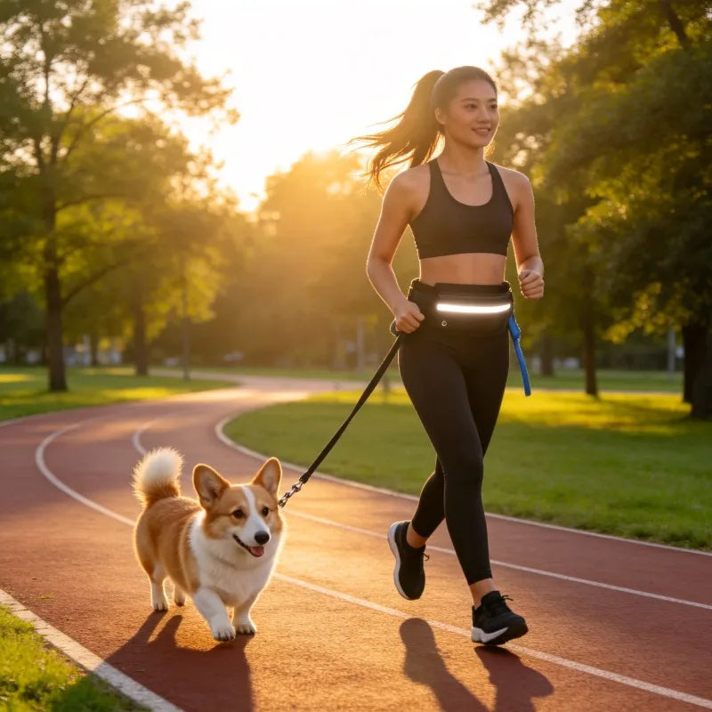 Hands-Free Dog Leash Running Waist Bag – Reflective Belt