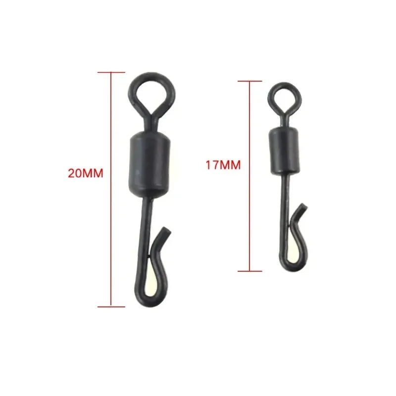 HIRISI 20Pcs/Pack Carp Fishing Swivels Quick Change Matt Black 17MM/20MM Size For Carp Fishing Rig Fishing Terminal Tool Zpaxo