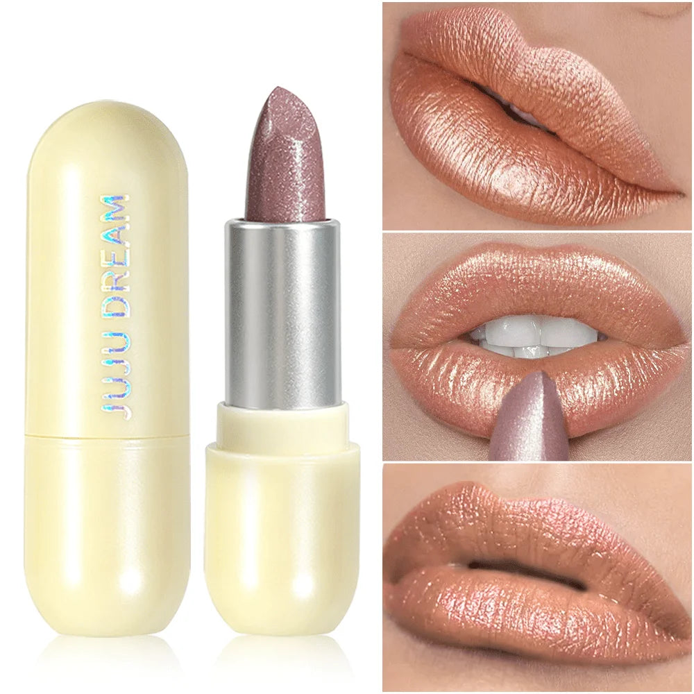 High-pigment Shimmer Metallic Lipstick Natural Nude Long-lasting Zpaxo