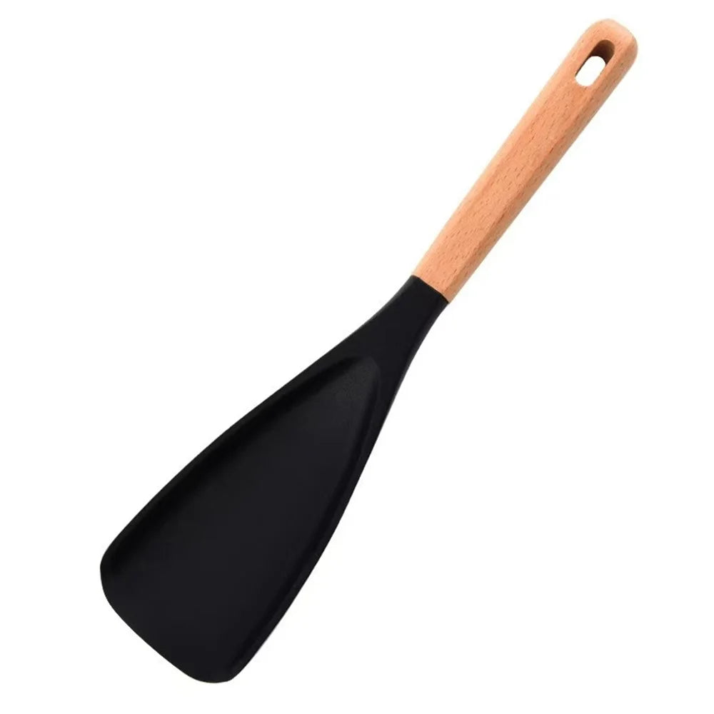Multifunction Silicone Cooking Spoon Spatula Nonstick Cookware Heat Zpaxo black