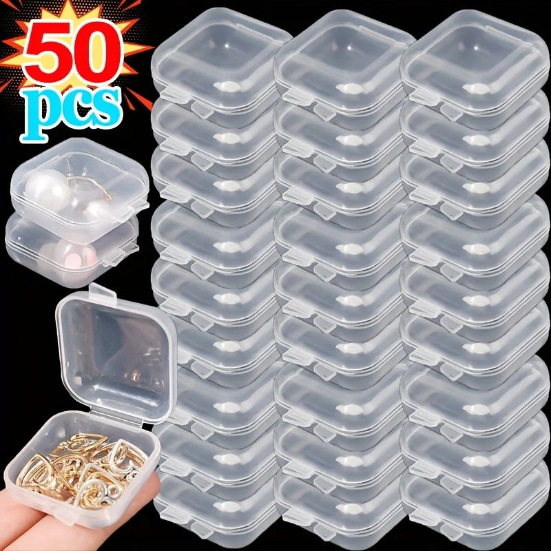 10/30/50pcs Lot Mini Square Transparent Plastic Storage Box with Hinged Lid Small Case for Pills, Dust-proof Storage Boxes Zpaxo 50pcs