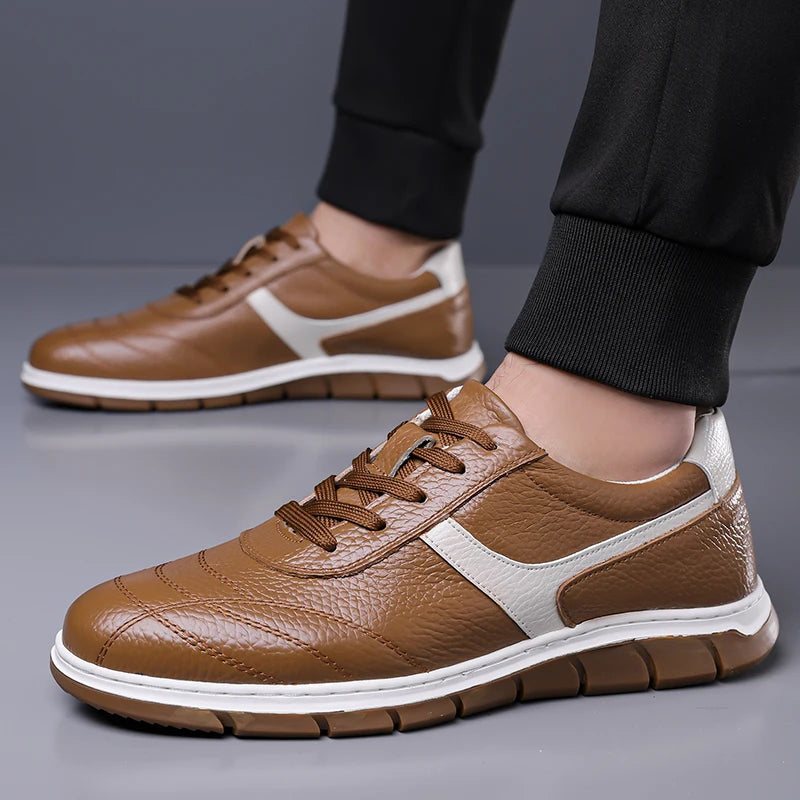 Men's Fashion Casual Shoes Leather Upper Lace-up Comfort Trainer