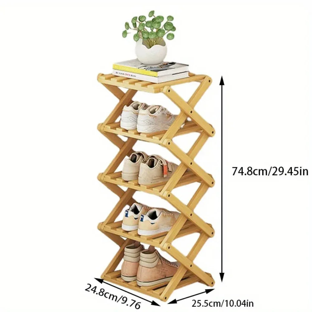 Bamboo Shoe Rack, Foldable Space Saving Shelves for Home and Bedroom - Interior Entry Storage Free Footed Shoe Narrow Shelf Zpaxo