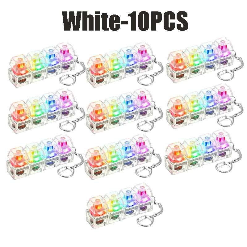 LED Light-up Keyboard Keychain Clickable Buttons Stress Relief Fidget Zpaxo White-10PCS