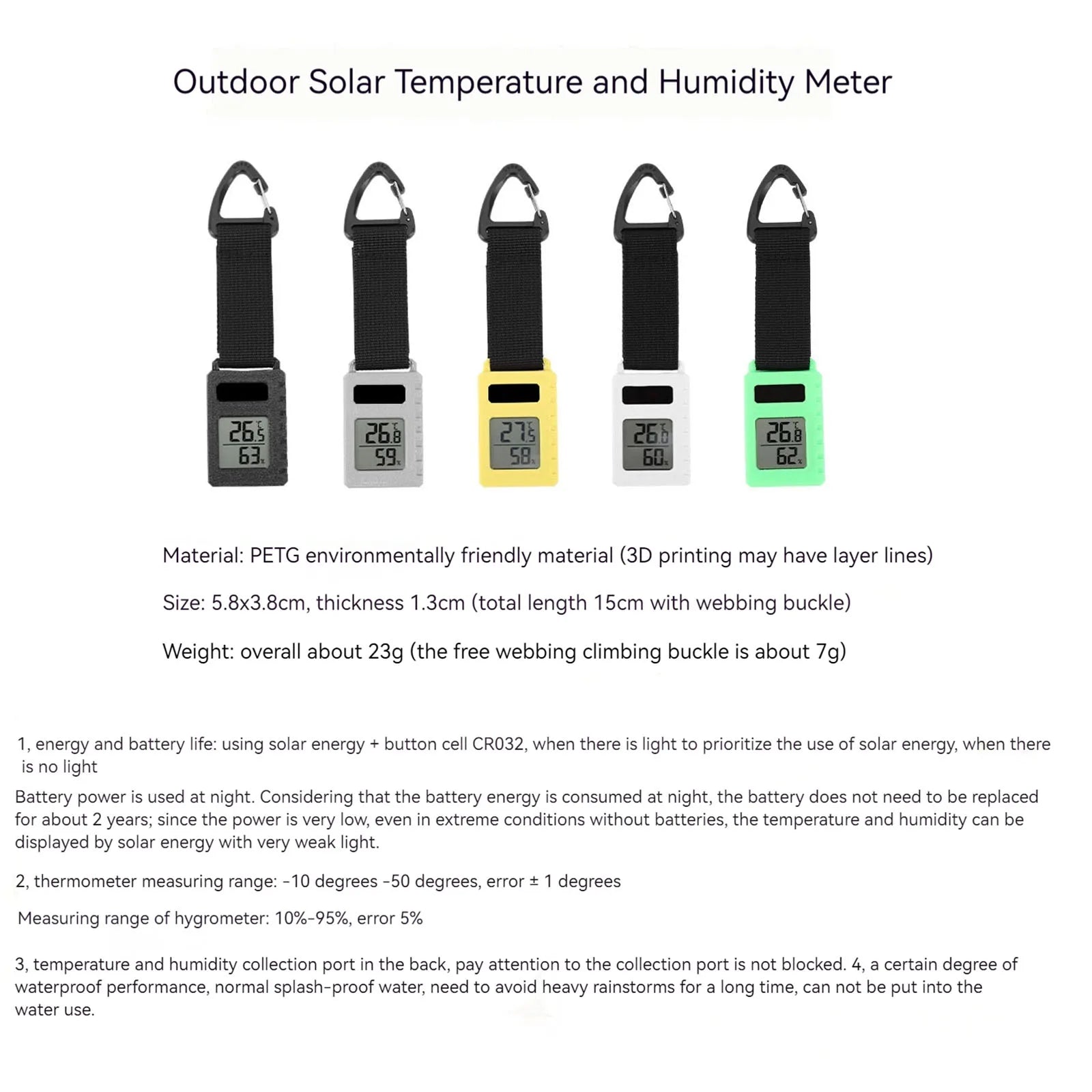 Backpacking Hiking Travel Thermometer Carabiner Clip Temperature