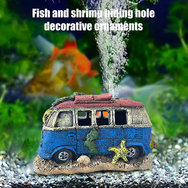Aquarium Ornament Shaped Like Car Wreckage, Featuring Hiding Holes For Fish And Shrimp, Aquarium Decorations, And Aquascaping. Zpaxo
