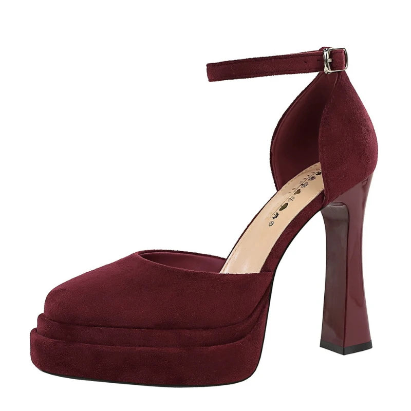 Korean Version Air-quality Shallow Mouth Round Toe Suede Heels Thick Zpaxo