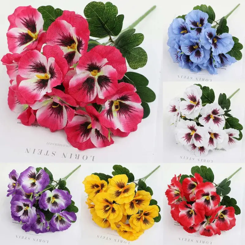 Artificial Pansy Flowers Silk Rose Bouquet Realistic DIY Simulated Floral Arrangement Wedding Home Party Table Centerpiece Zpaxo