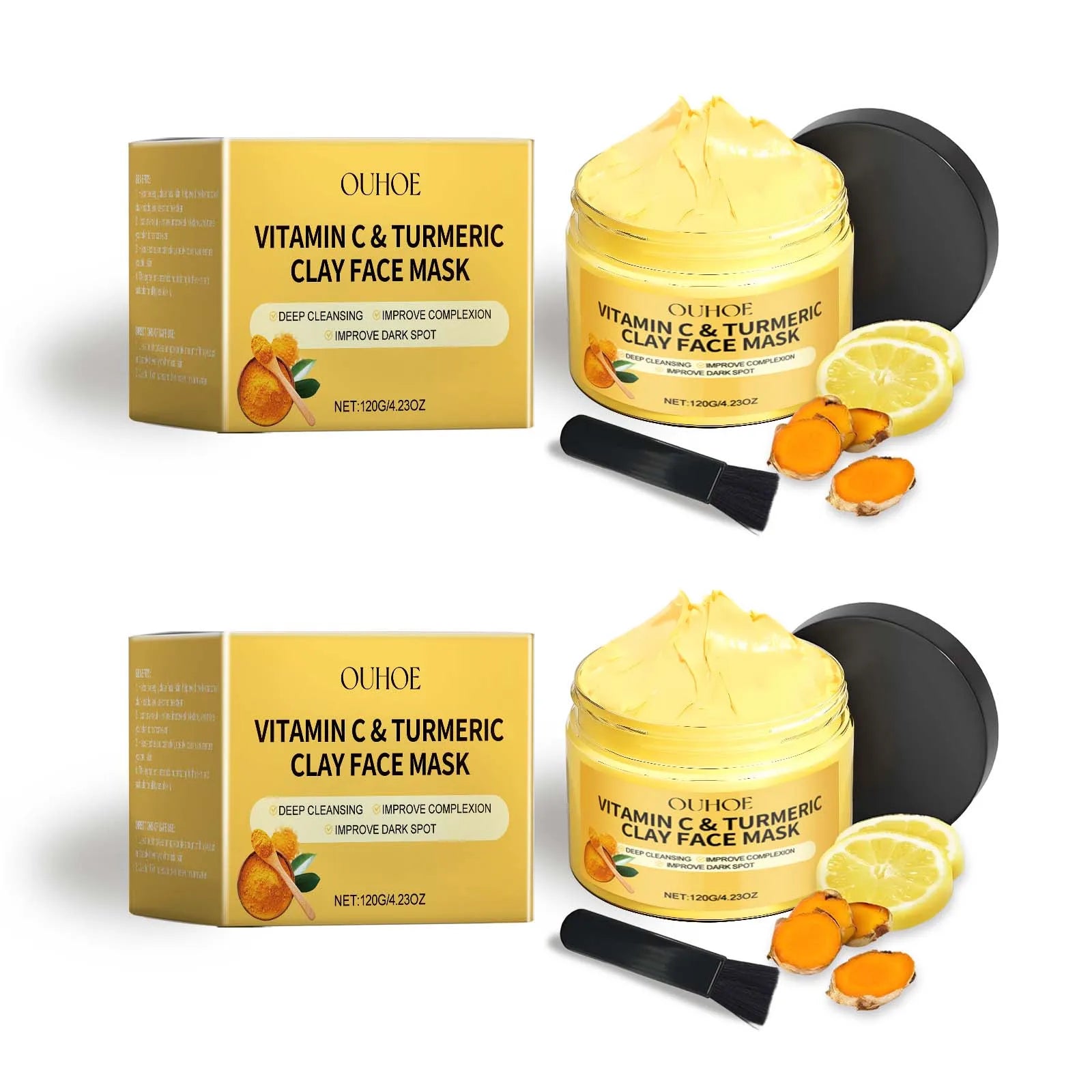 Vitamin C Turmeric Mud Mask Exfoliating Facial Mask Improve Pore Deep Cleansing Nourishing Hydrating Glowing Skin Care Clay Mask Zpaxo 2 x 120g boxed