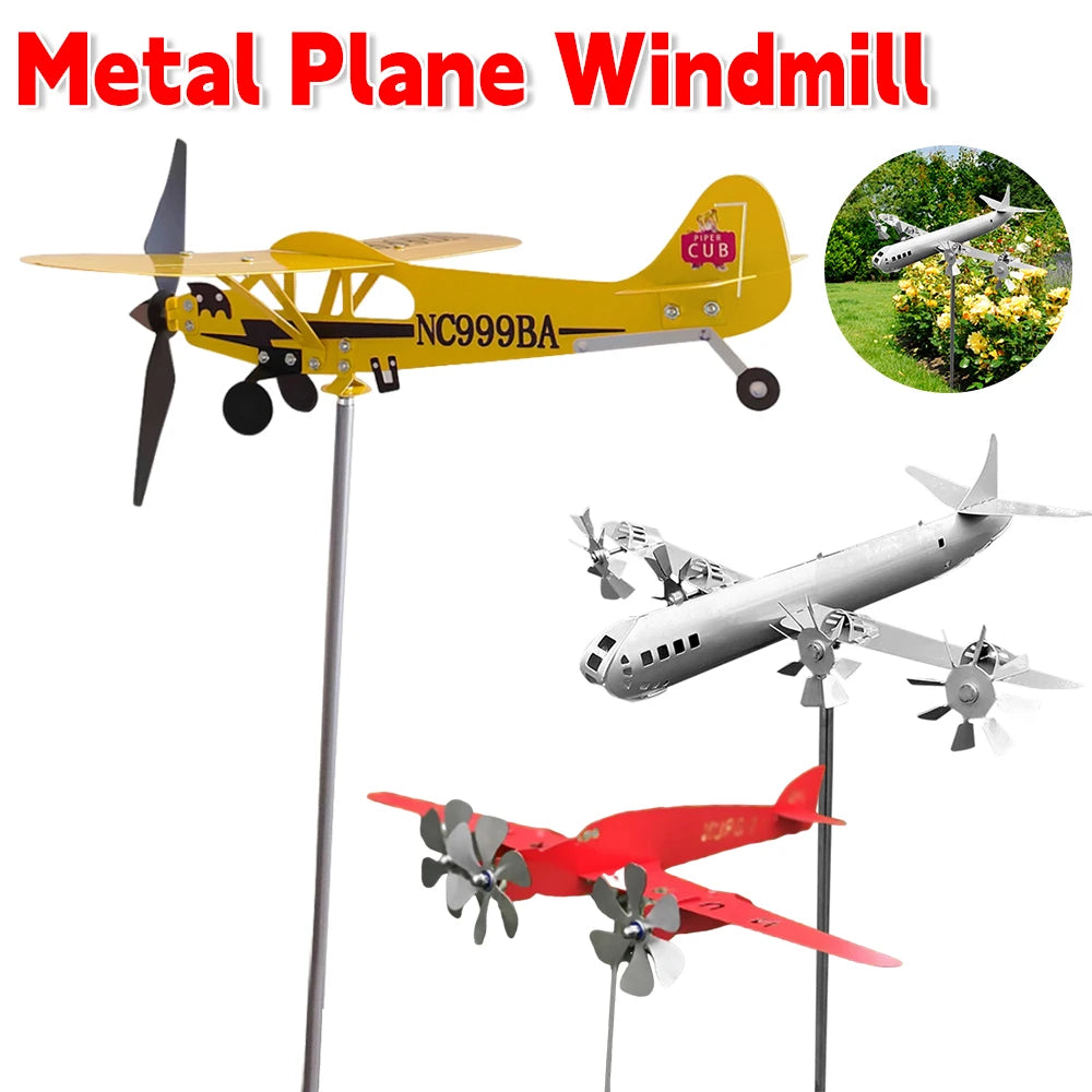 3D Plane Garden Creative Weather Vane Decoration Metal Windmill Wind Spinner Airplane Anti-corrosion Weatherproof Dutdoor Decor Zpaxo