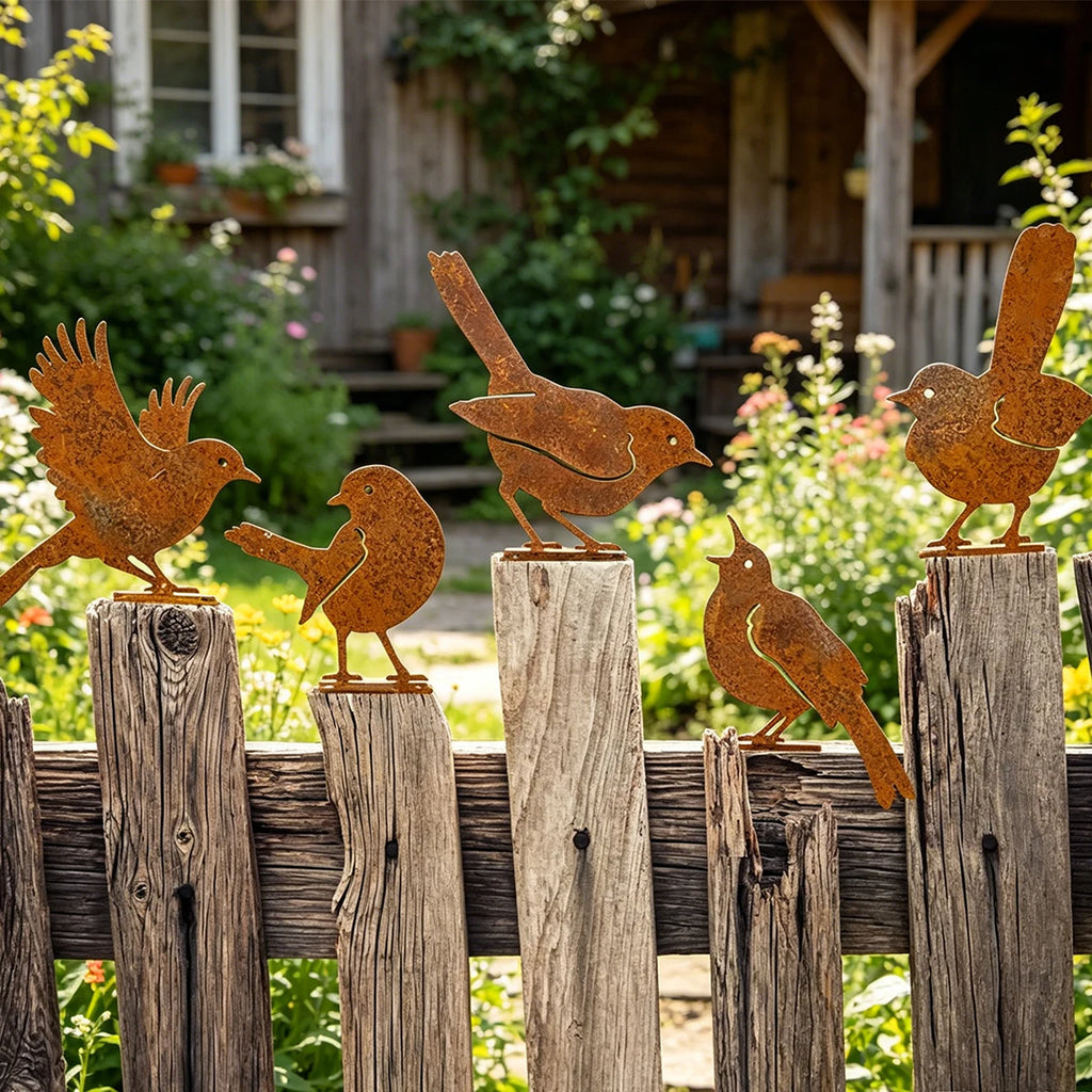 5-Piece Metal Bird Wall Decor – Rustic Farmhouse Garden Art Set