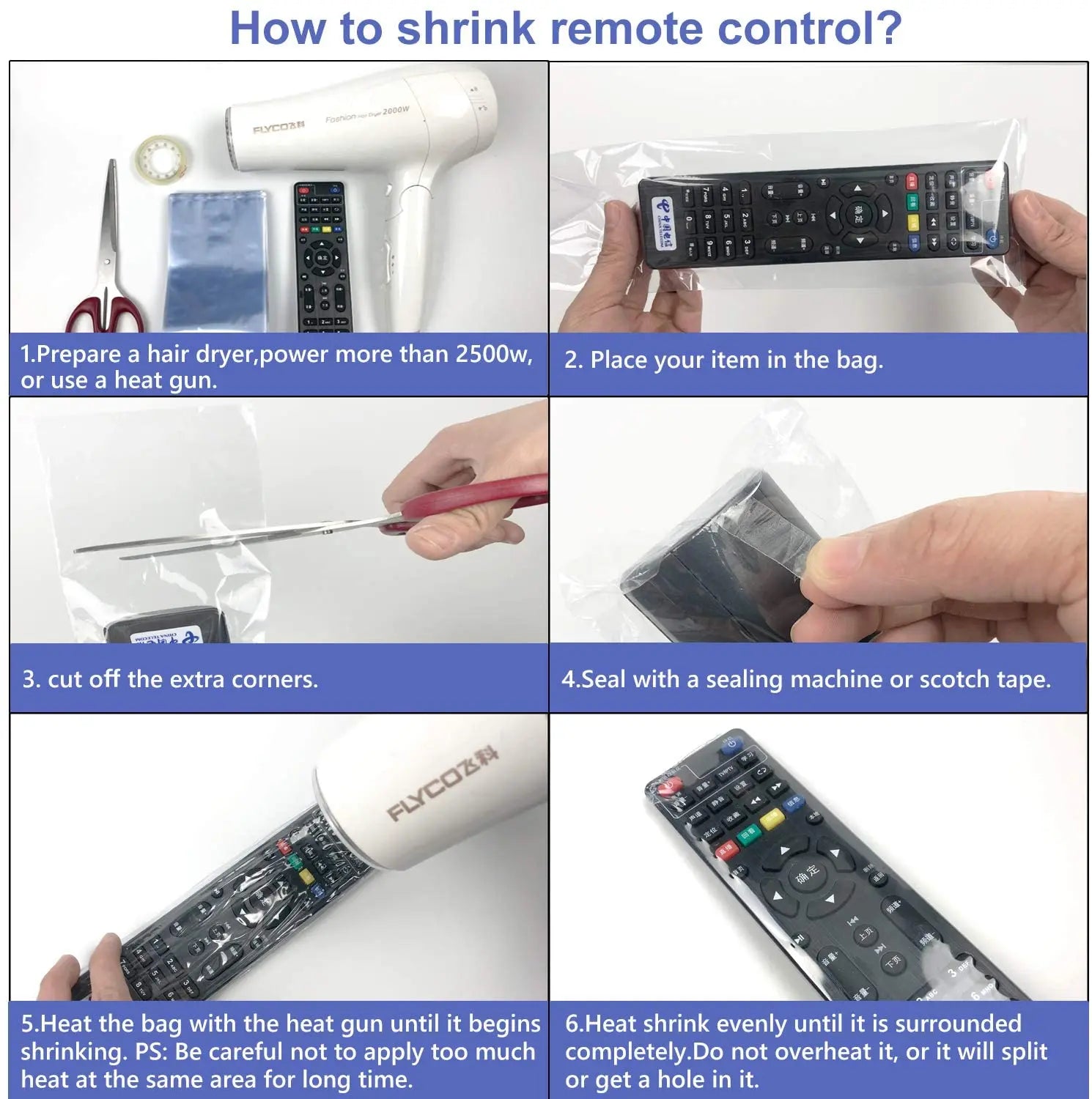 5 10 Heat Shrink Film Clear Video TV Air Conditioner Remote