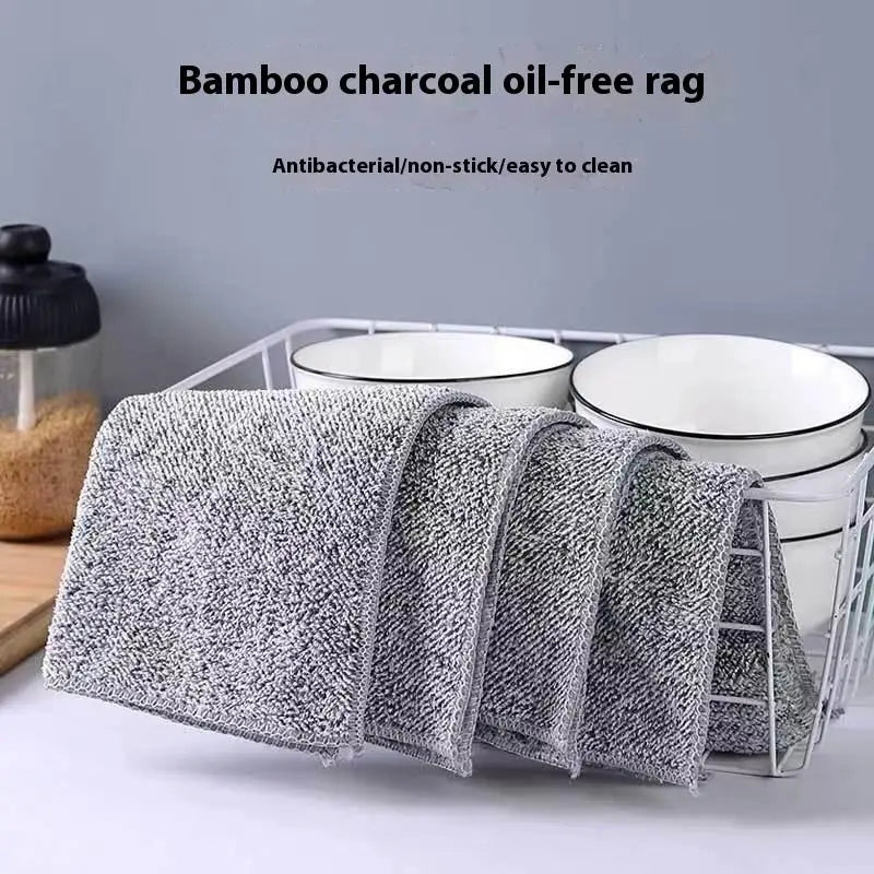 5Pcs Bamboo Charcoal Thickened Doublesided Towel Absorbent Dishcloth Anti-grease Home Kitchen Washdishing Wiping Cloth Clean Too Zpaxo