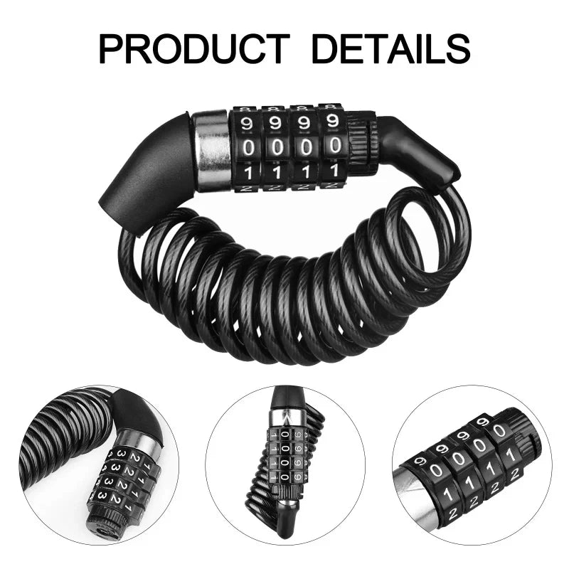 Mini Durable Classic Helmet Lock Chain 4 Digit Password Combination Portable Bike Motorcycle Anti-theft Cable Lock Stitch Motor Zpaxo