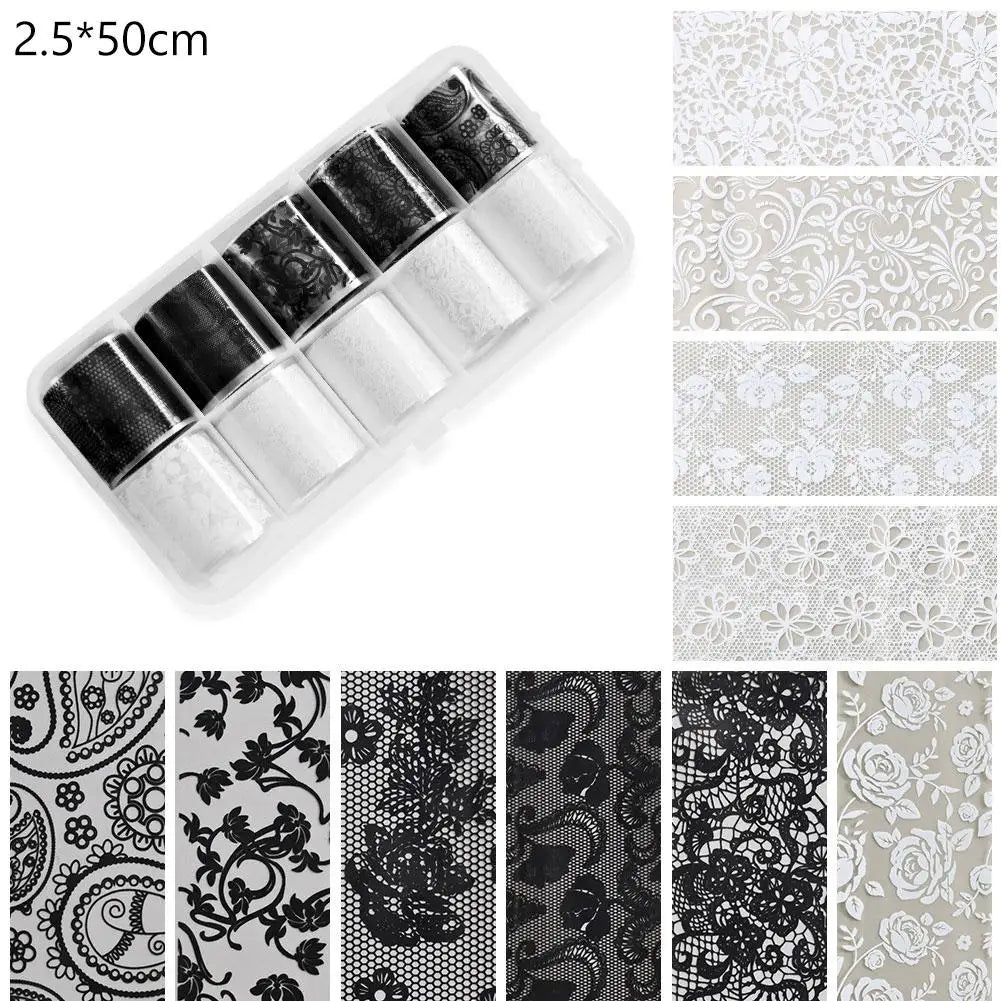 Lace Nail Foil Transfer Wraps – 10 Rolls DIY Nail Art Set Nail Foil Wraps Zpaxo A