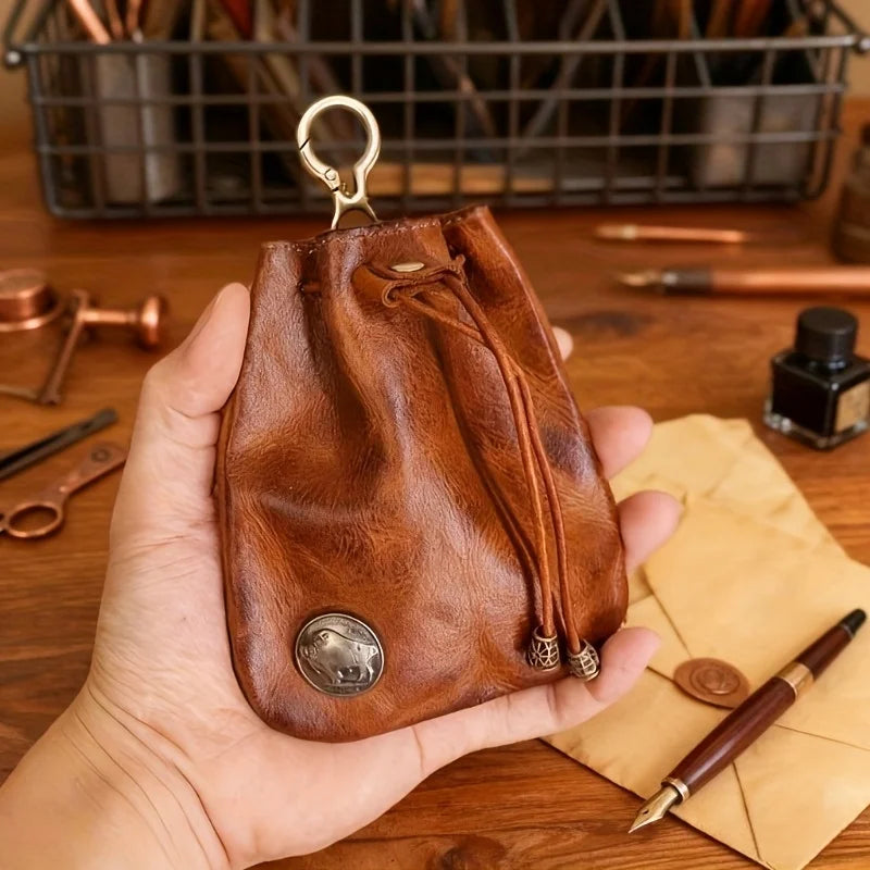 Vintage Vegetable-tanned Leather Wallet Pattern Gold Hardware