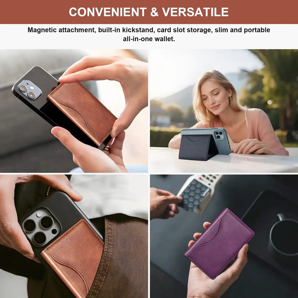 PU Leather Card Holder Both Wallet Multi-card Storage Phone Back