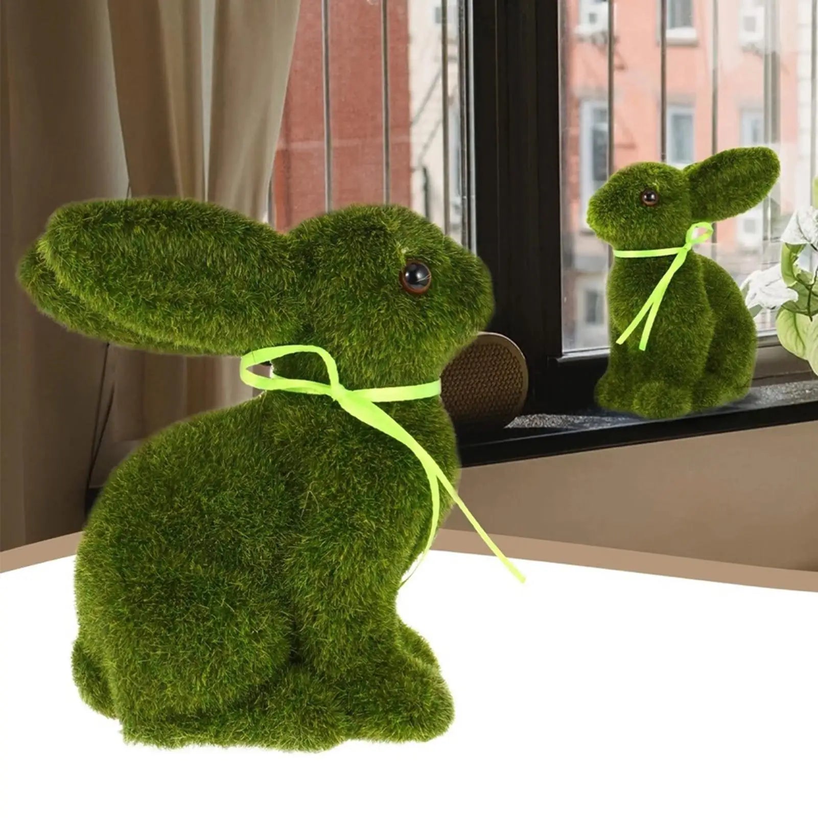 Flocked Moss Bunny Statue Outdoor Garden Decor Easter Rabbit Figurine