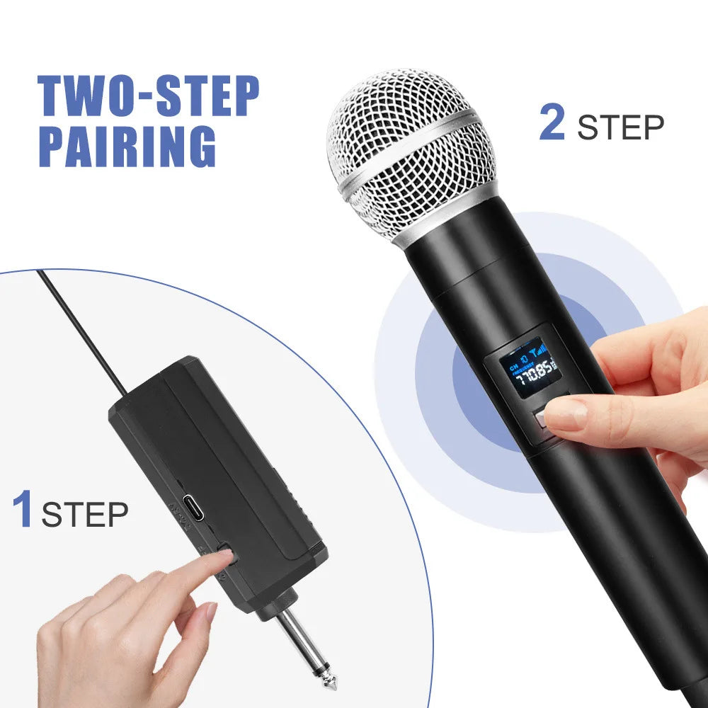 Wireless Microphone 2 Channel UHF Fixed Frequency Handheld Mic