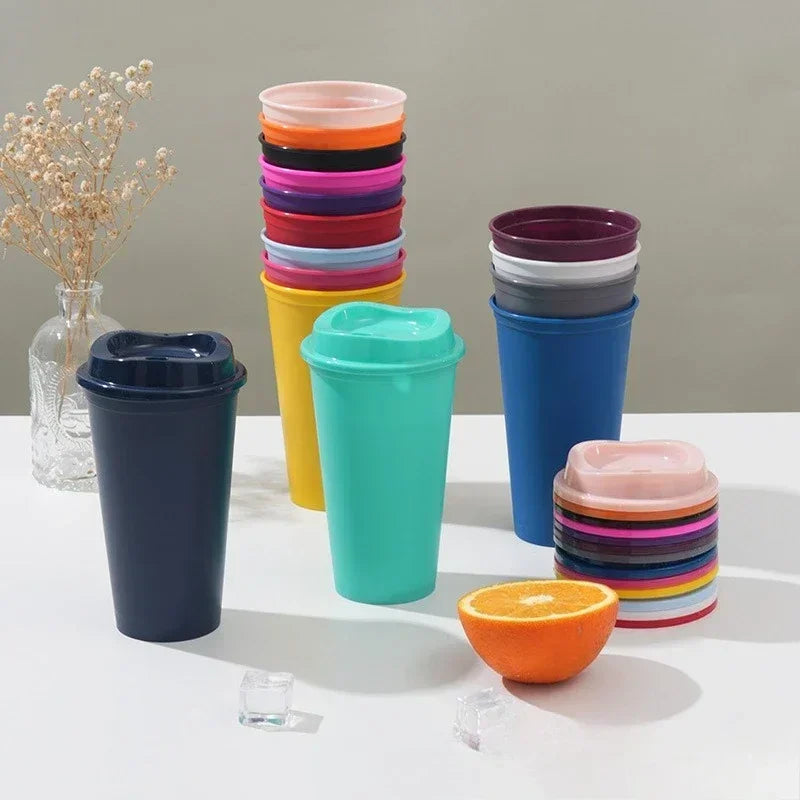 475ML Large Capacity Plastic Straw Cup for Birthday Parties Coffee Drinking Reusable Macaron Colored Straw Cup Takeaway New Zpaxo