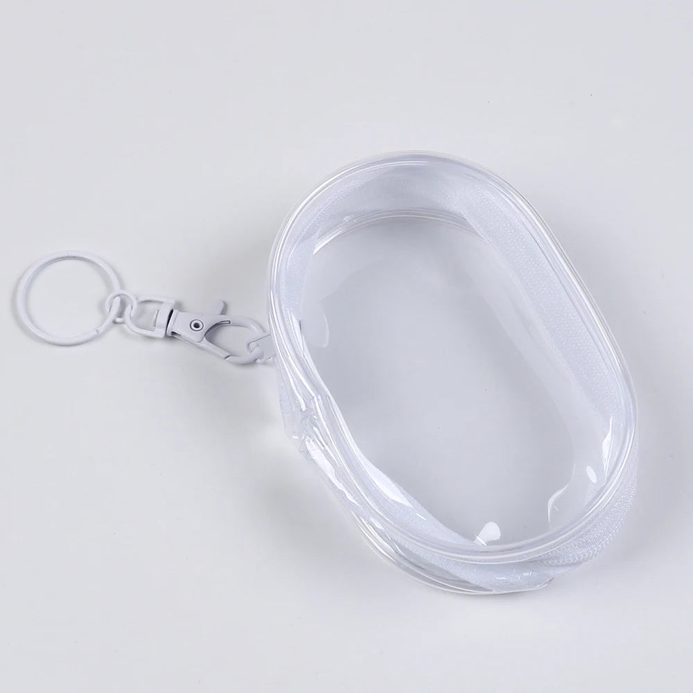 Transparent Mini Zipper Storage Bag Portable Clear Charging Cable Keychain Organizer Bag Waterproof Cosmetic Bag Coin Purse Zpaxo White