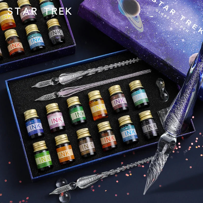 Starry Sky Glass Dip Pen Set – 16-Piece Crystal Gift Collection