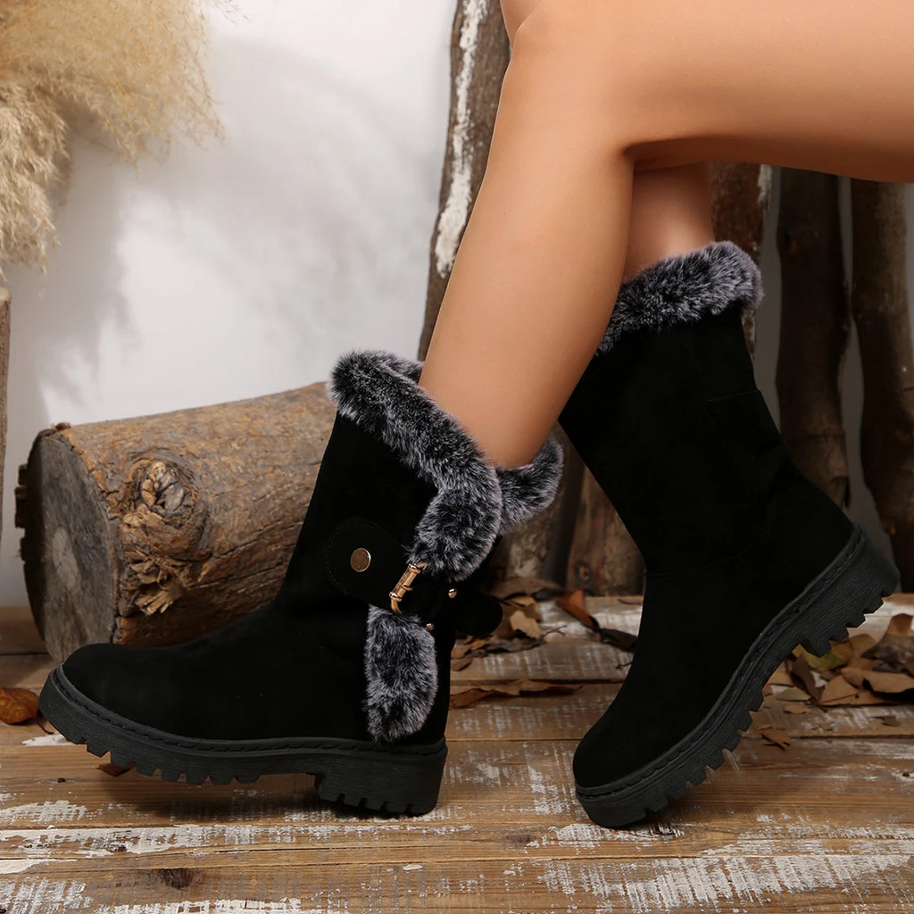 Women Mid-Calf Boots 2025 Outdoor Luxury Ankle Boots Round Toe Slip on Shoes Female Fashion Comfortable Warm Snow Boots Women Zpaxo