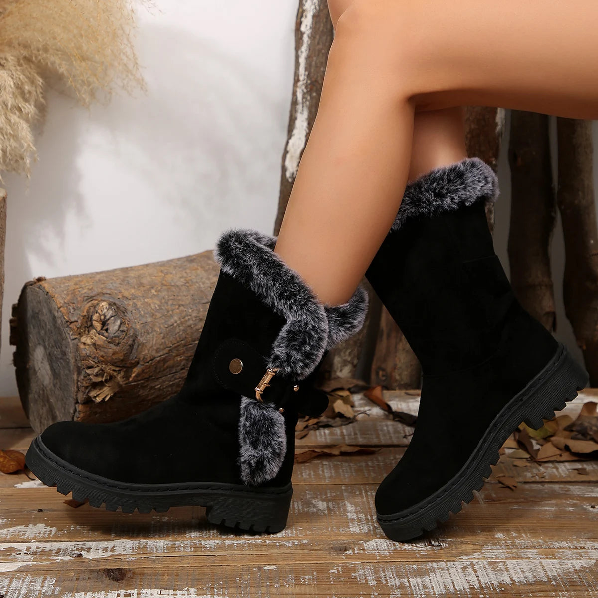 Women Mid-Calf Boots 2025 Outdoor Luxury Ankle Boots Round Toe Slip on Shoes Female Fashion Comfortable Warm Snow Boots Women Zpaxo